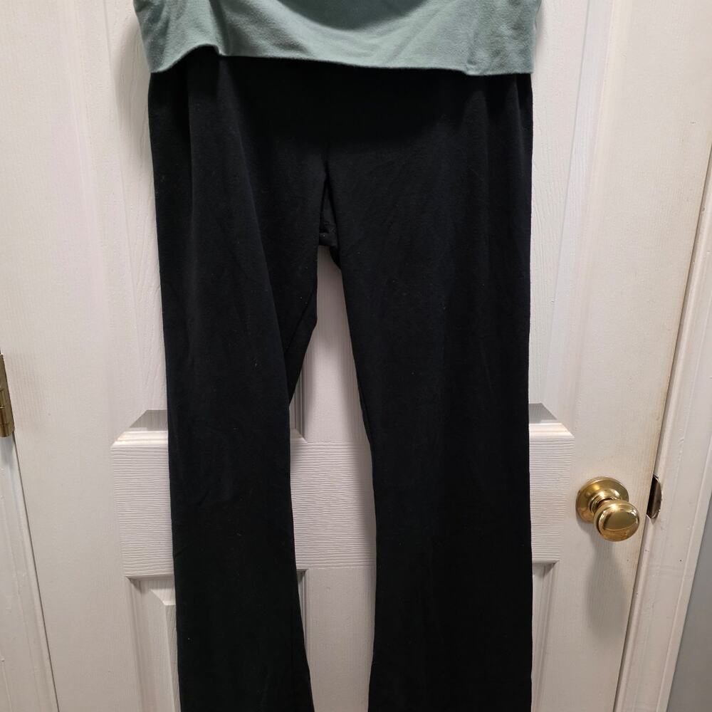 Victoria’s Secret Foldover Yoga Pants Black Sage Green Size Large Flare Leg